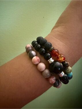 Multi-Color Beaded Stretch Bracelet Set - Black & Pink Accent